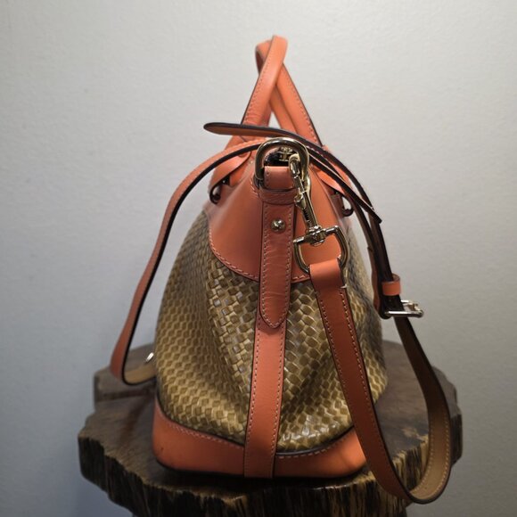 Dooney & Bourke Woven Embossed Satchel Crossbody Leather Coral Gold - Picture 6 of 16